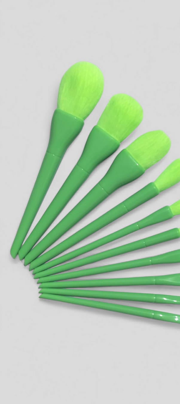 10 Pcs Professional Makeup Brush Set – Face, Eyes & Lips | Concealer, Blush, Eyeshadow, Highlighter | Orange & Green Colors – Orange