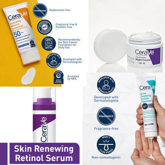 CeraVe 4-in-1 Skincare Kit: Night Cream, Sunblock, Cleanser & Serum